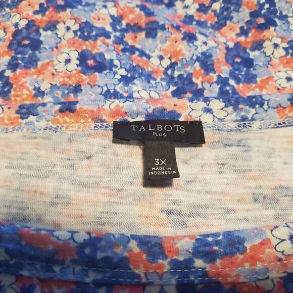 Talbots Size 3X Button Detail Bateau Blue Coral Floral Cotton Modal Top Spring - Picture 4 of 7